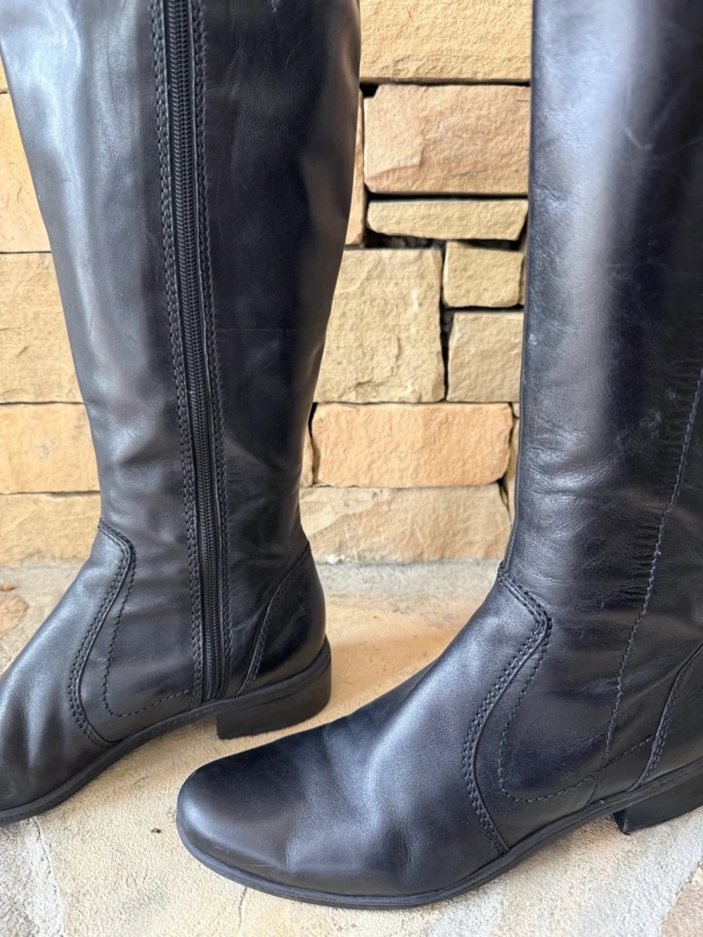 Bandolino Jordana Black Leather Tall Boots with Decorative Stitching